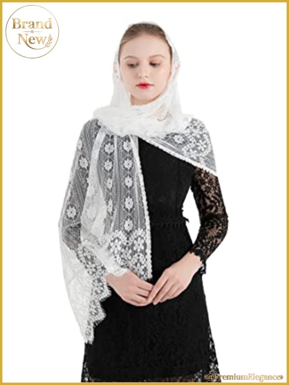 Embroidered Lace Chapel Veil Mantilla Wrap Shawl Scarf for Church and Easter